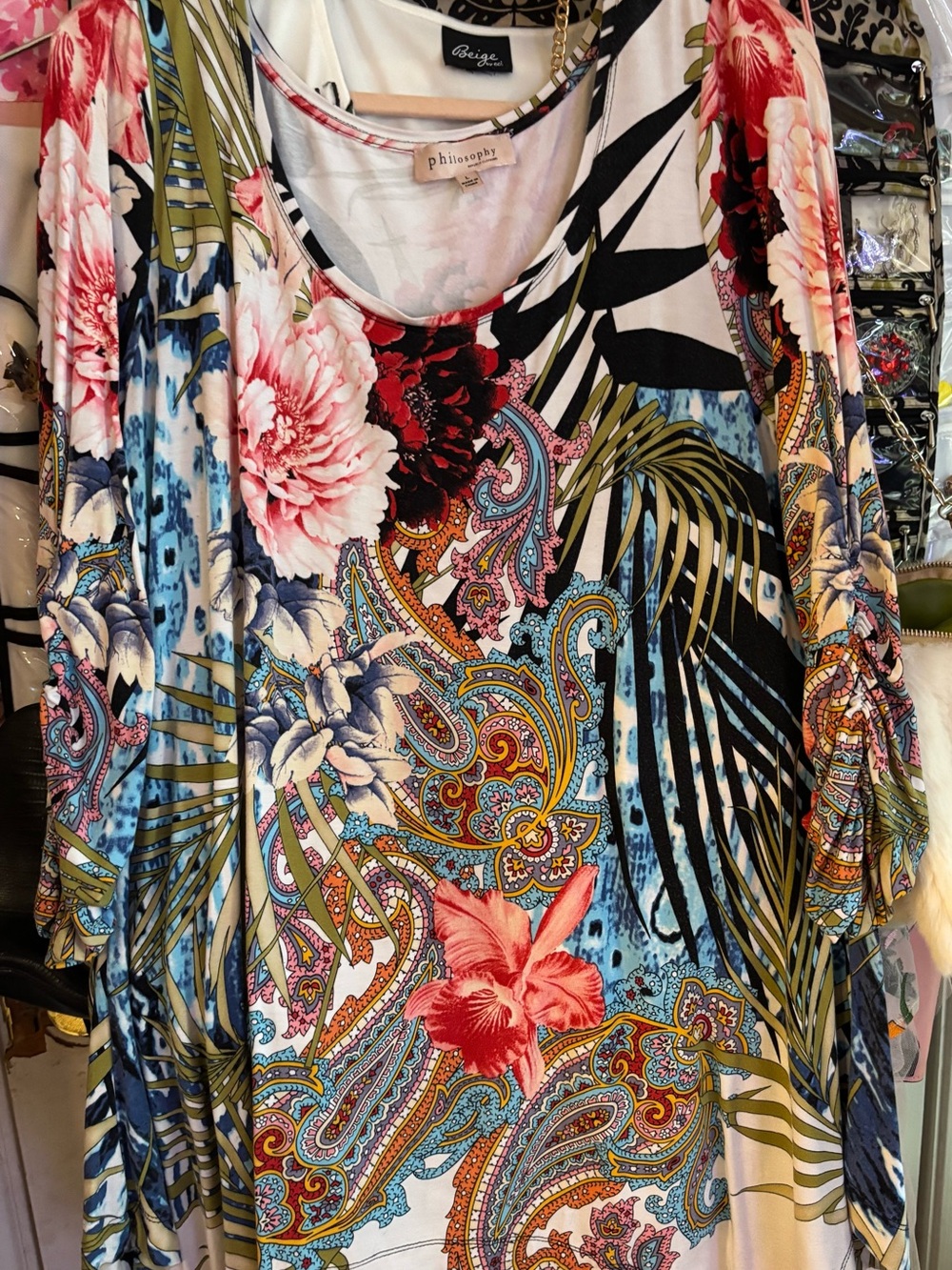 Philosophy Multicolor Tropical Paisley Navy Floral Tunic